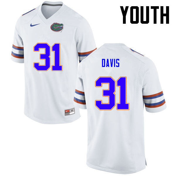Youth Florida Gators #31 Shawn Davis College Football Jerseys-White
